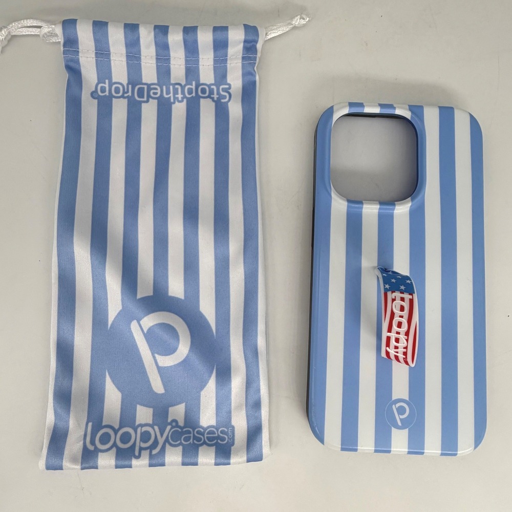 Loopy Case for Apple iPhone 15 Pro Blue Stripes Patriotic USA Loop Pouch Preppy